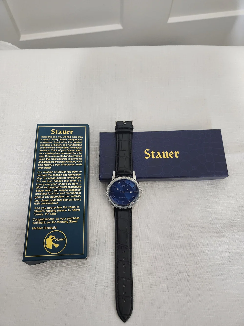Stauer Urban Blue Men’s Blue Dial & Black Leather Strap Watch. 43mm.